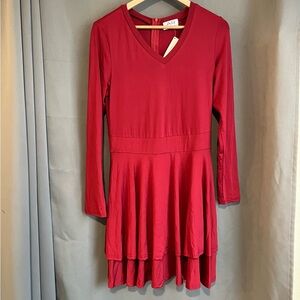 Alex Ryan Boutique - Wine Red - VNeck - Tiered Ruffle A Line Mini Dress - NWT
